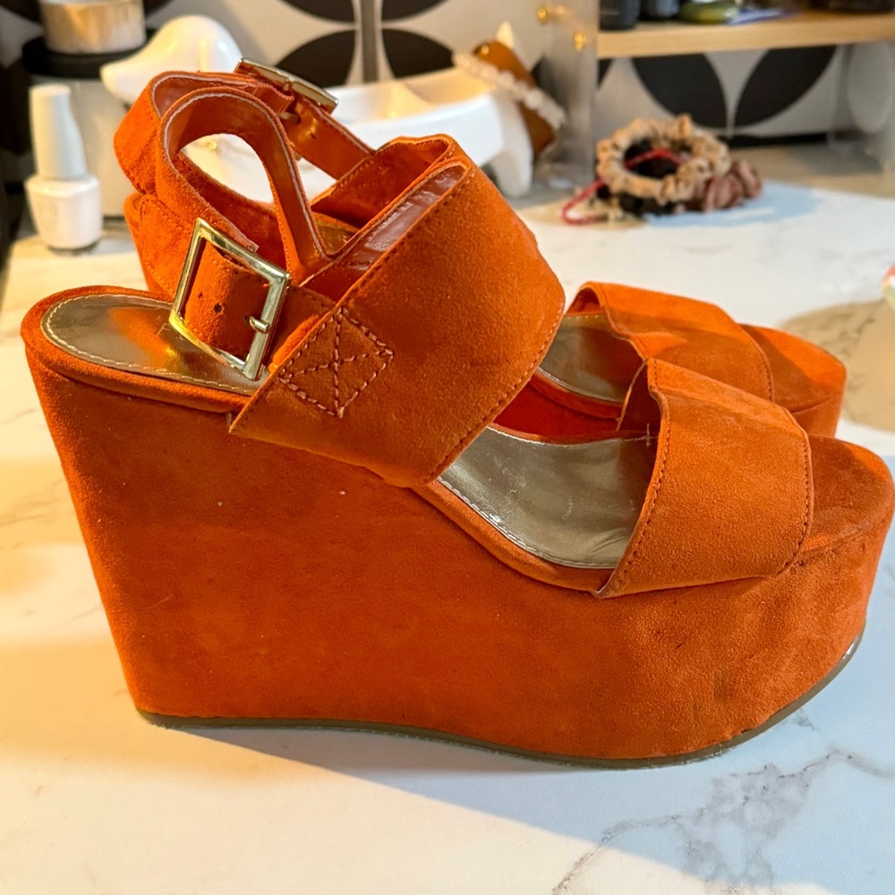 Forever 2 | Orange Suede Wedge Heels Size 6!